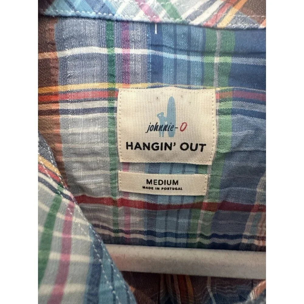 Johnnie-O Hangin`Out $135 Troy Tide Linen Blend Short Sleeve Shirt size M - Picture 3 of 6